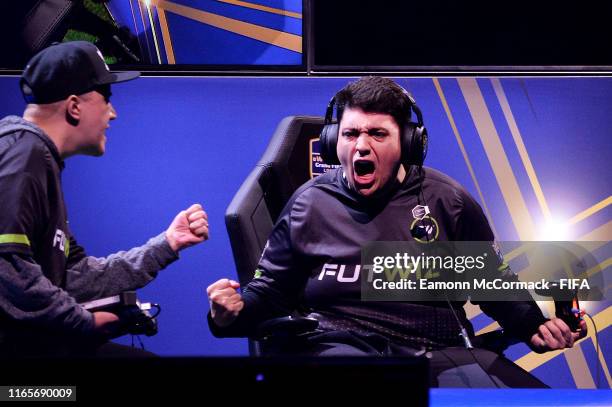 Marko Brijeski of Australia celebrates in his Group C match during Day 1 of the FIFA eWorld Cup at the O2 Arena on August 02, 2019 in London, England.