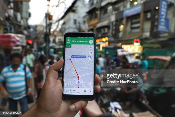 User searches his destination via Google Maps in New Delhi India on 02 September 2019