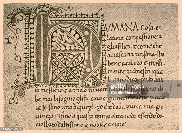 giovanni boccaccio manuscript of the "decamerone" - giovanni boccaccio stock illustrations