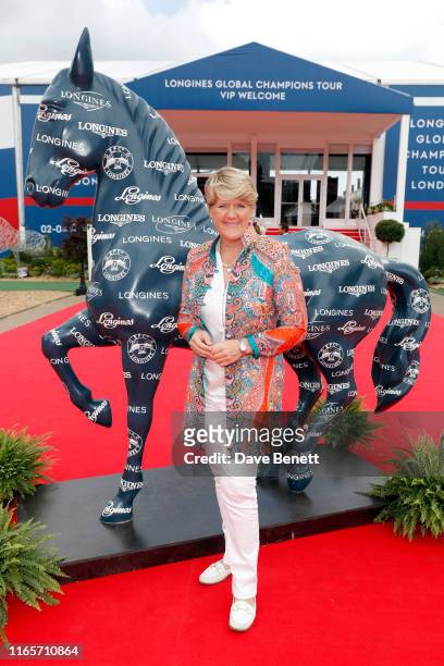 Clare Balding attends the Longines hospitality lounge during the Global Champions Tour at Royal Hospital Chelsea on August 02, 2019 in London,...