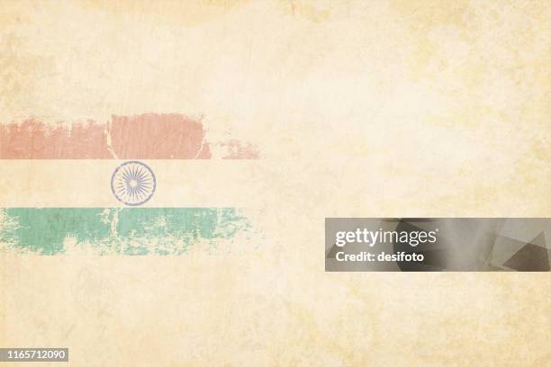 tricolor postcard - a grunge horizontal vector illustration of indian national flag, three colored horizontal bands of saffron or orange, white and green colors, over beige background - india independence day stock illustrations