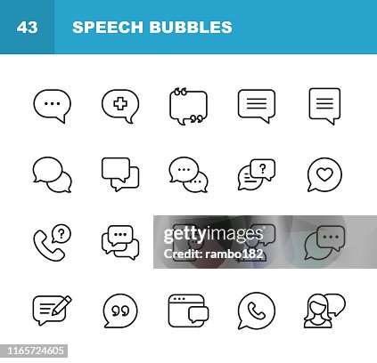 Bulles de discours vectoriels et icônes de ligne de communication. Accident vasculaire cérébral modifiable. Pixel Parfait. Pour Mobile et Web. Bulles de discours vectoriels et icônes de ligne de communication. Accident vasculaire cérébral modifiable. Pixel Parfait. Pour Mobile et Web.