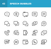 Vector Speech Bubbles and Communication Line Icons. Editable Stroke. Pixel Perfect. For Mobile and Web.