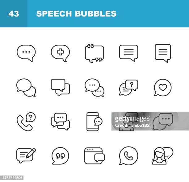 vector speech bubbles and communication line icons. editable stroke. pixel perfect. for mobile and web. - speech stock illustrations