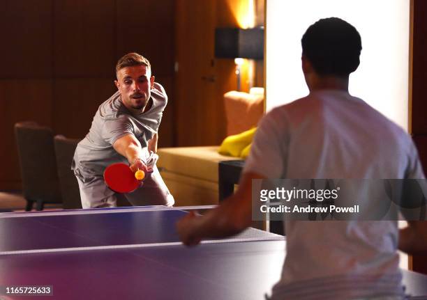 Jordan Henderson of Liverpool during a game of table tennis on August 02, 2019 in Evian-les-Bains, France.