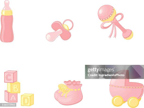 baby icon set - baby rattle stock illustrations