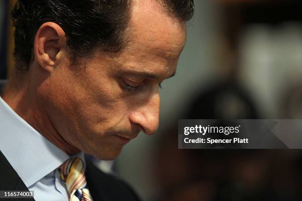 Rep. Anthony Weiner announces his resignation June 16, 2011 in the Brooklyn borough of New York City. The resignation comes 10 days after the...