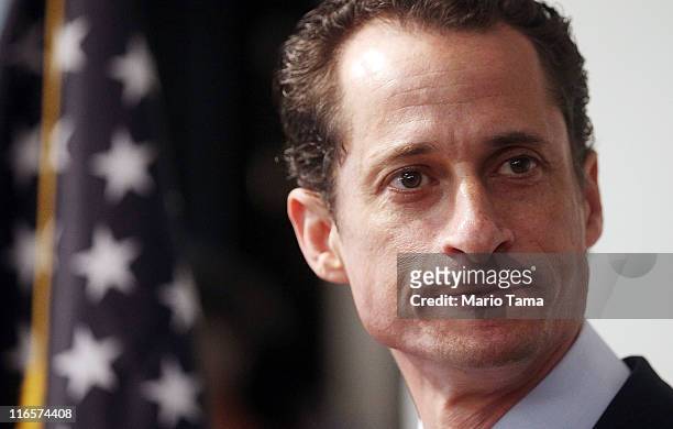 Rep. Anthony Weiner announces his resignation June 16, 2011 in the Brooklyn borough of New York City. The resignation comes ten days after the...
