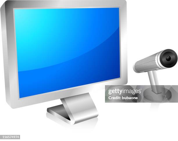 ilustraciones, imágenes clip art, dibujos animados e iconos de stock de monitor de la computadora con web de cámara - video voip