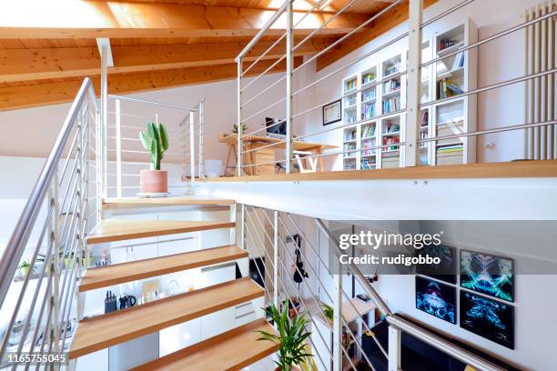 attic with mezzanine - mezzanine stock pictures, royalty-free photos & images