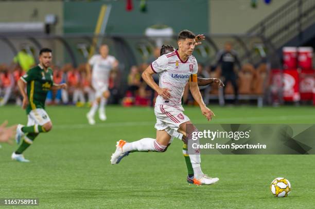 Real Salt Lake midfielder Damir Kreilach drives an attack during the MLS match between the Portland Timbers and Real Salt Lake at Providence Park on...