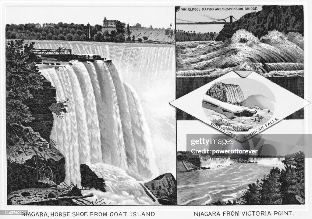 Horseshoe Falls and American Falls at Niagara Falls, Ontario, Canada - 19th Century
