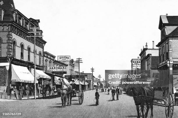 rosser avenue in brandon, manitoba, canada - 19th century - canada history 1800s stock illustrations