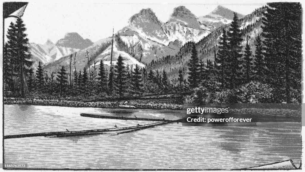 The Three Sisters Mountains in the Canadian Rockies of Alberta, Canada - 19th Century
