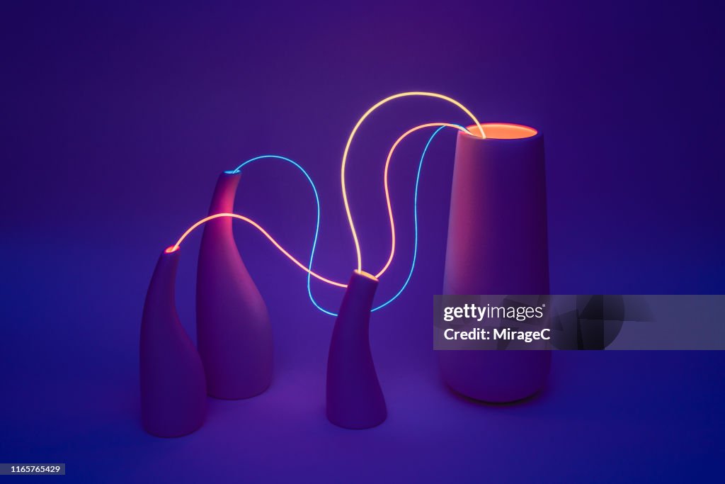 Neon Cable Linking Vases