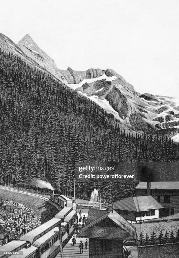 Glacier House and Train Station at Illecillewaet Glacier in the Canadian Rockies of British Columbia, Canada - 19th Century