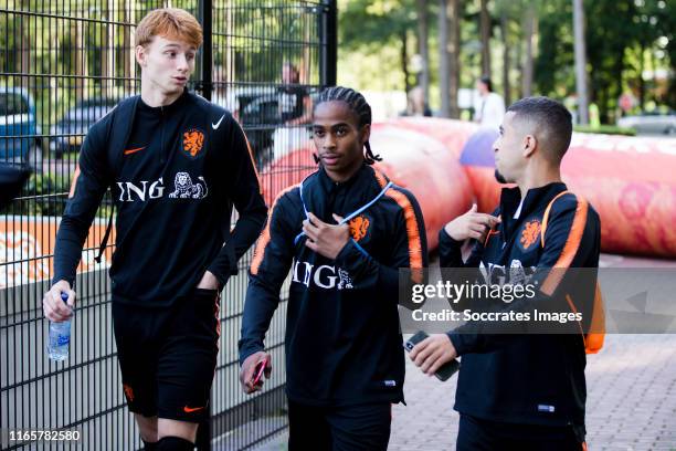 Sepp van den Berg of Holland U19, Crysencio Summerville of Holland U19, Marouan Azarkan of Holland U19 during the Training Holland U19 at the KNVB...