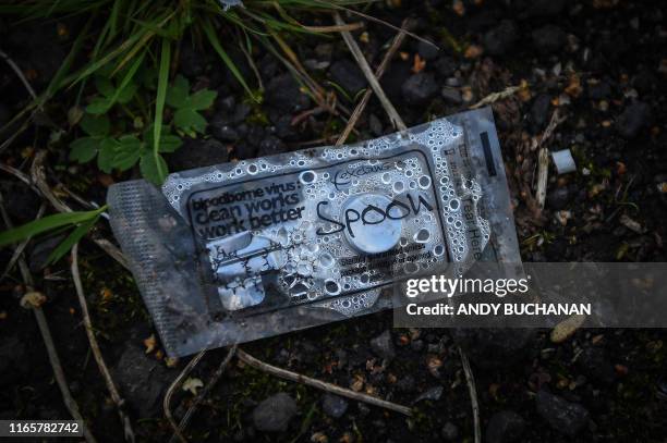 Picture shows discarded drug paraphenallia in a small wooded area used by addicts to take drugs near Glasgow city centre, Scotland, on August 15...