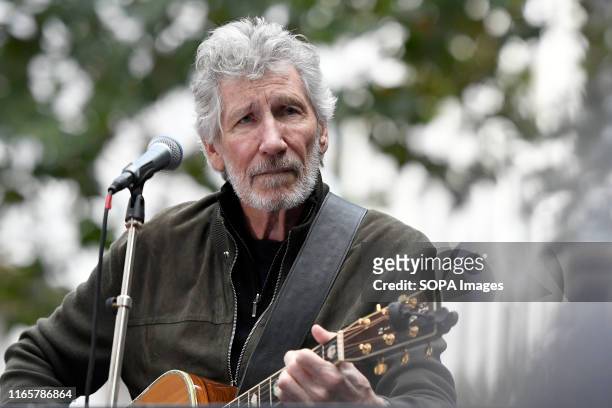 Roger Waters performs during the Don't Extradite Assange rally in London. Julian Assange supporters rally outside the British Home Secretary office...