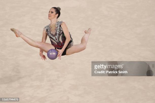 Natalia Gaudio of Brazil competes during rhythmic gymnastics Individual All Around and Qualifications Ball on Day 7 of Lima 2019 Pan American Games...