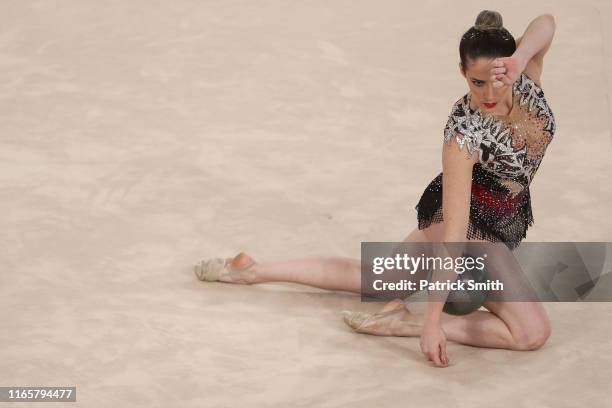 Natalia Gaudio of Brazil competes during rhythmic gymnastics Individual All Around and Qualifications Ball on Day 7 of Lima 2019 Pan American Games...