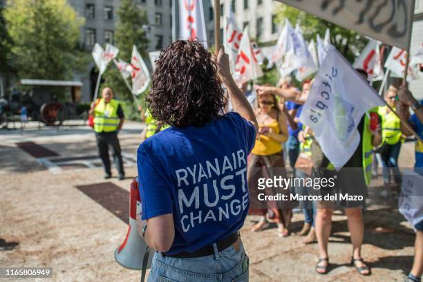Ryanair cabin crew workers protesting during the second day of strike called by unions Sictpla and USO against the closure of four of the airline...