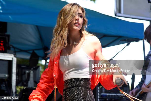 Chrissy Costanza of Against the Current performs during 2019 Lollapalooza day two at Grant Park on August 02, 2019 in Chicago, Illinois.