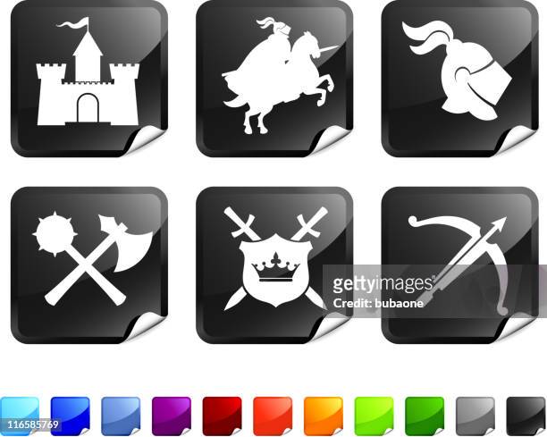 medieval knight royalty free vector icon set stickers - visor digital 幅插畫檔、美工圖案、卡通及圖標