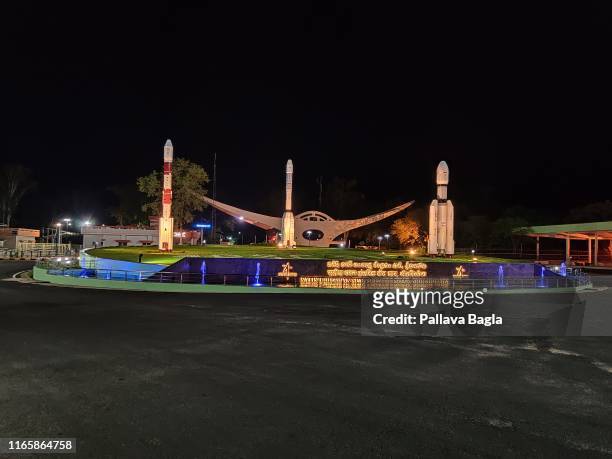 The entrance of the Indian rocket port is adorned with giant models of the Indian made rockets. The Indian space agency successfully lofted its...