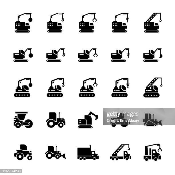 construction equipment icon set - unloading lorry stock illustrations