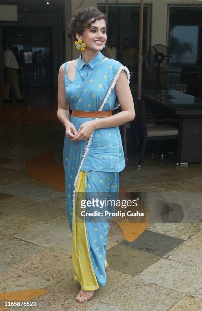 Indian actress Taapsee Pannu attends the media interview for movie promotion "Mission Mangal" on August 3, 2019 in Mumbai, India.