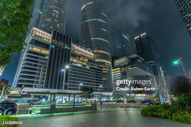 nagoya city center and train station at night - nagoya - fotografias e filmes do acervo