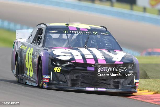 Jimmie Johnson, driver of the Ally Chevrolet, drives during practice for the Monster Energy NASCAR Cup Series Go Bowling at The Glen at Watkins Glen...