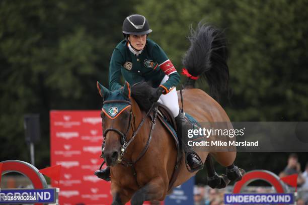 Jessica Springsteen during the Longines Global Champions Tour of London 2019 at Royal Hospital Chelsea on August 03, 2019 in London, England.