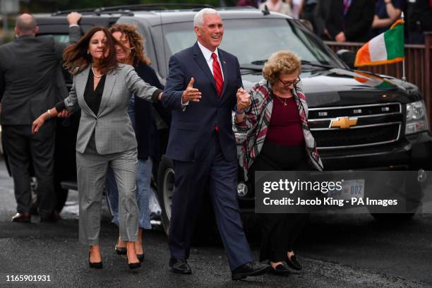 Vice President Mike Pence , his mother Nancy Pence Fritsch , and Second Lady Karen Pence arrive in Doonbeg to visit Morriseys, a seafood restaurant...