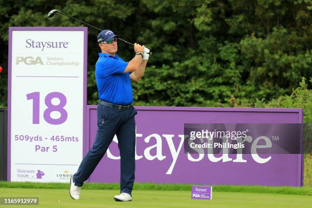 Peter Lonard of Australia in action during the third round of the Staysure PGA Seniors Championship played at the International Course, London Golf...