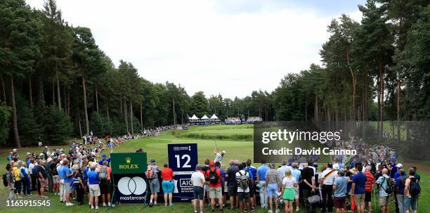 Caroline Masson of Germany plays her tee shot on the par 4, 12th hole during the third round of the AIG Women's British Open on the Marquess Course...