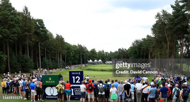 Charley Hull of England plays her tee shot on the par 4, 12th hole during the third round of the AIG Women's British Open on the Marquess Course at...