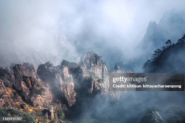 huangshan with sea of clouds, anhui province, china - lotus flower peak stock pictures, royalty-free photos & images