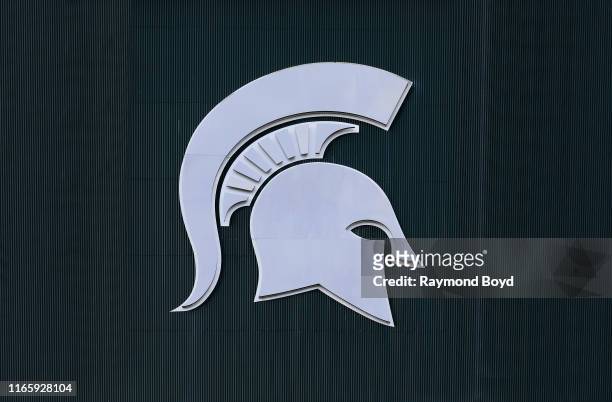 Michigan State University logo at Michigan State University in East Lansing, Michigan on July 30, 2019.