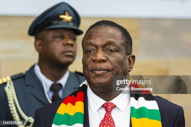 Emmerson Mnangagwa, Zimbabwe's president, arrives for a Bloomberg Television interview on the opening day of the 28th World Economic Forum on Africa...