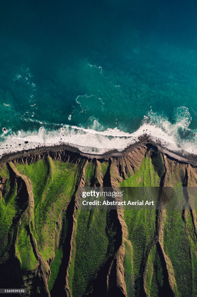 Cliff edge and the Atlantic ocean taken by drone, Lanzarote