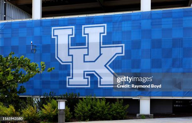 University Of Kentucky signage outside Kroger Field, home of the University of Kentucky Wildcats football team in Lexington, Kentucky on July 29,...