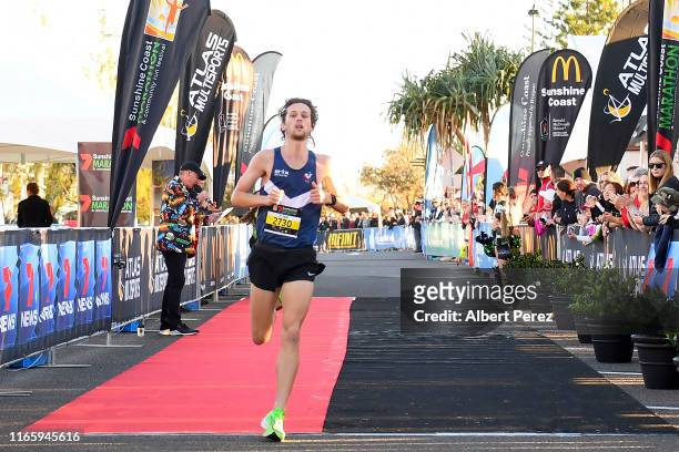 James Coleman finishes third during the Athletics Australia Half Marathon Championships on August 04, 2019 in Sunshine Coast, Australia.