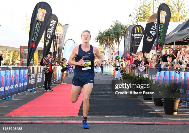 Louis McAfee finishes second during the Athletics Australia Half Marathon Championships on August 04, 2019 in Sunshine Coast, Australia.