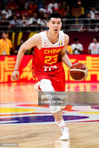 Abudushalamu Abudurexiti of China controls the ball during the 3rd round Group A march between China and Venezuela of 2019 FIBA World Cup at the...