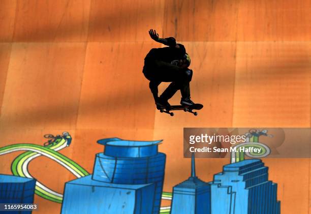 Elliott Sloan competes in Skateboard Big Air at the X Games Minneapolis 2019 at U.S. Bank Stadium on August 03, 2019 in Minneapolis, Minnesota.