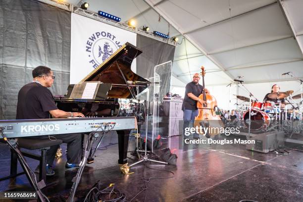 Herbie Hancock, Christian McBride and Vinnie Colaiuta perform during the Newport Jazz Festival 2019 at Fort Adams State Park on August 03, 2019 in...