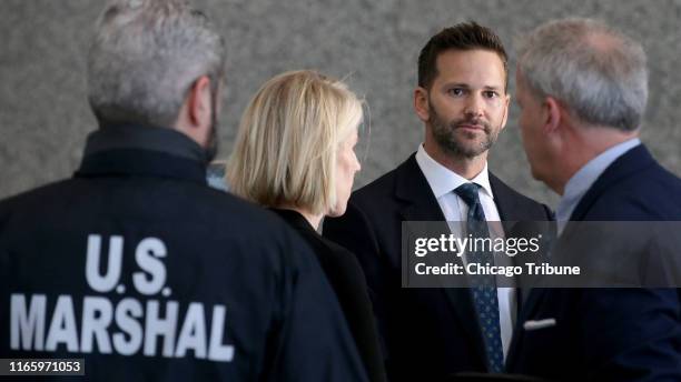Former U.S. Rep. Aaron Schock appears Wednesday, March 6, 2019 before his hearing at the U.S. Dirksen Courthouse in Chicago, Ill.