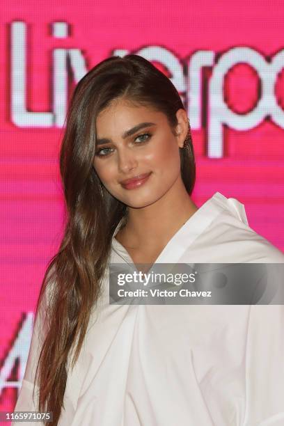 Model Taylor Hill attends a press conference during the Liverpool Fashion Fest Fall/Winter 2019 at Estacion Indianilla on September 4, 2019 in Mexico...